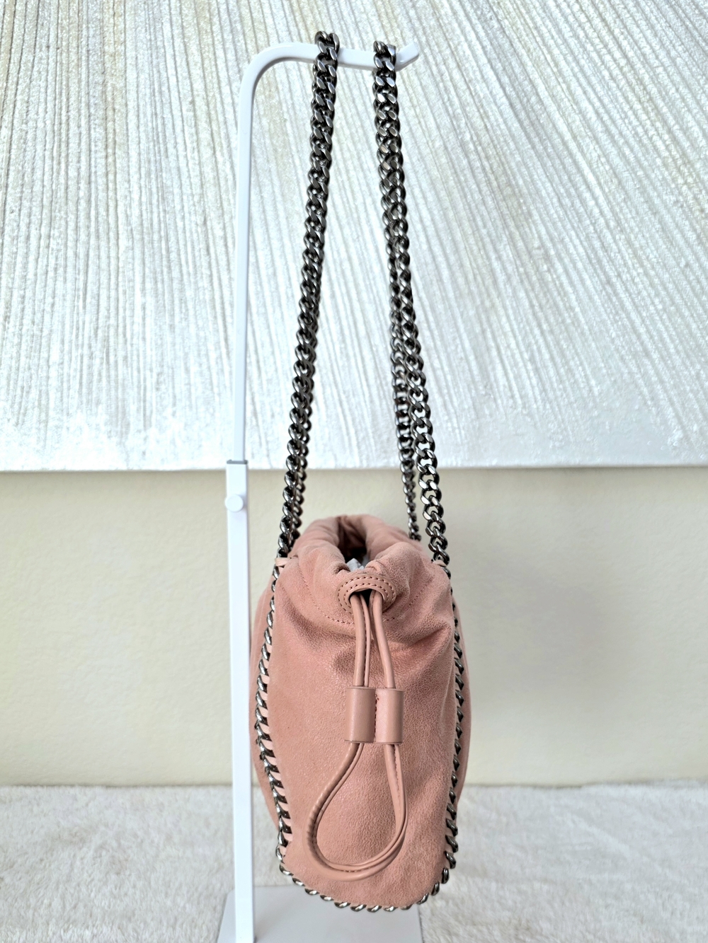 Rare Stella McCartney Falabella Coral Pink Silver Mini Drawstring Pouch Tote - Picture 6 of 16